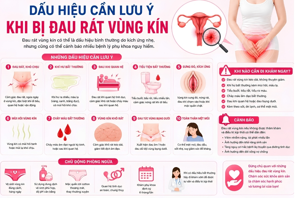 Đau rát vùng kín: Dấu hiệu thường gặp của viêm nhiễm phụ khoa